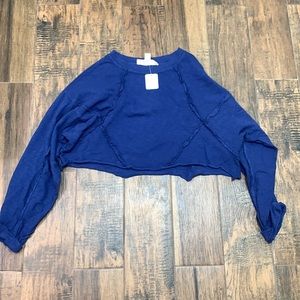 Free People Beach Sweatshirt Womens Cropped blue Oversized